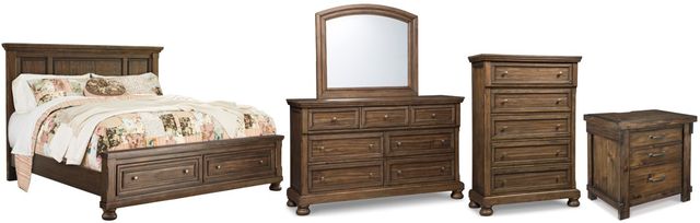 Signature Design by Ashley® Flynnter 5-Piece Medium Brown Queen Panel Bed Set-0