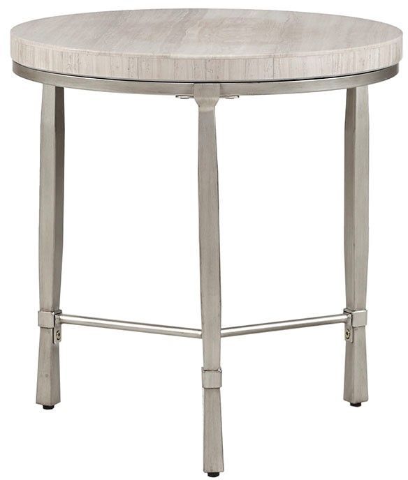Olliix by Madison Park Silver/Cream Reese Real Marble Round End Table-0