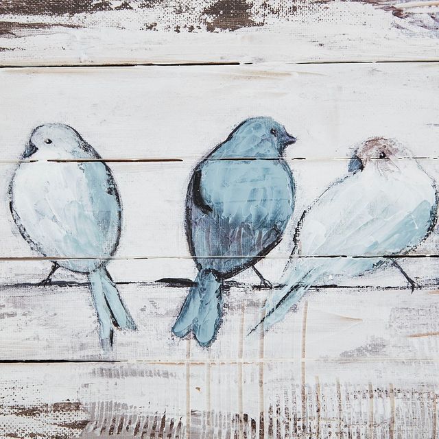 Olliix by Madison Park Perched Birds Grey and White Hand Painted Wood Plank-1