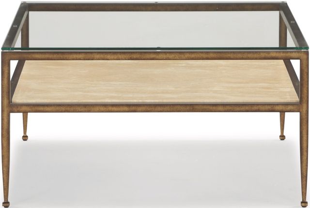Flexsteel® Venice Glass Top Square Coffee Table with Bronze Tapered Legs-1