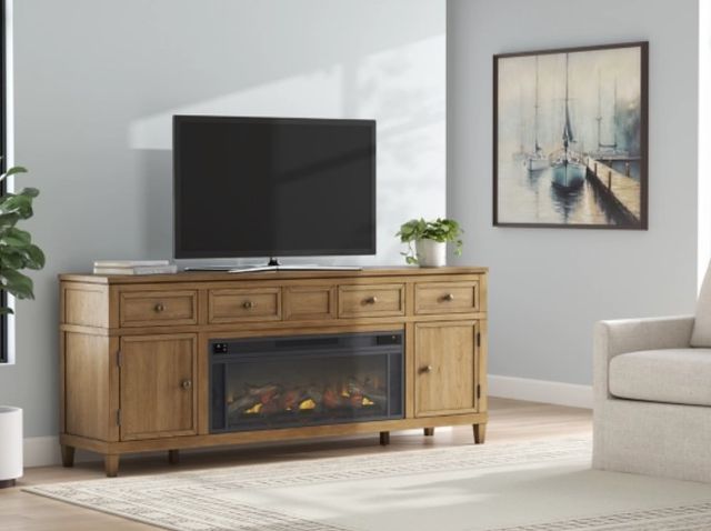 Signature Design by Ashley® Sharlance Light Brown 81" TV Stand with Electric Fireplace-1