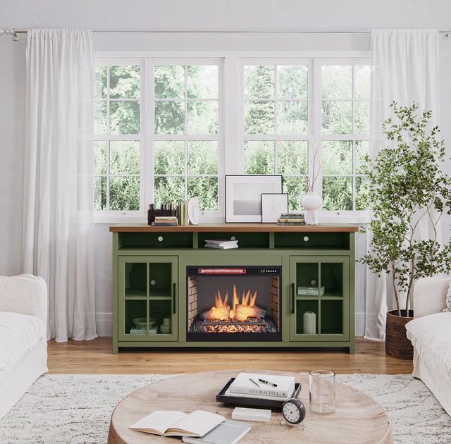 Legends Home Vineyard Fruitwood/Sage Green 74" Fireplace Console-1