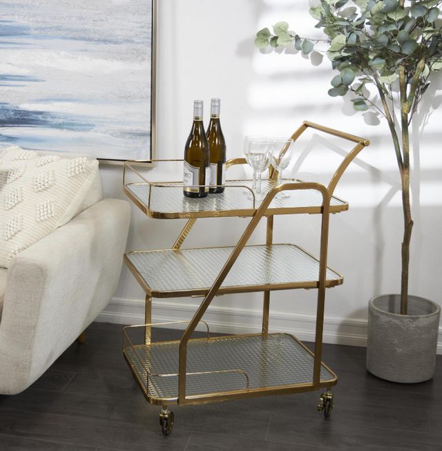 Deco Marche Gold Glass Shelf 3-Tier Bar Cart with Side Guards and Handle-4