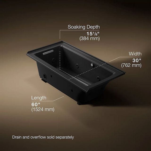 KOHLER® Archer® Black 60" x 30" Alcove Whirlpool Bath with Bask® Heated Surface - Left Drain-3