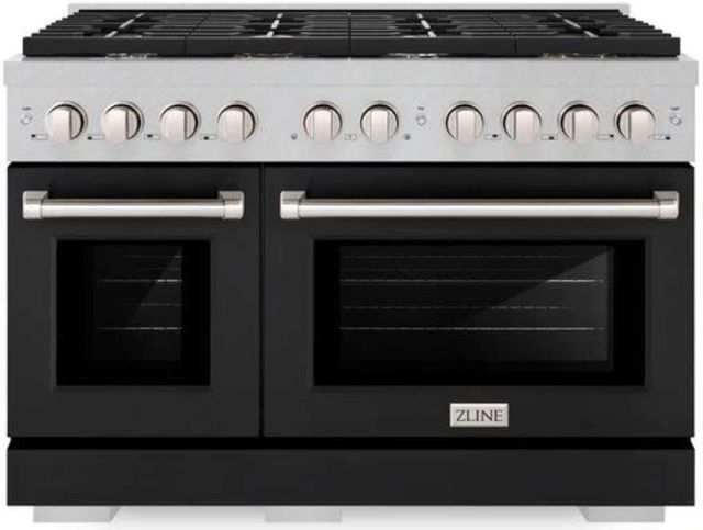 ZLINE 48" Satin Stainless Steel Pro Style Gas Range with Black Matte Door-0