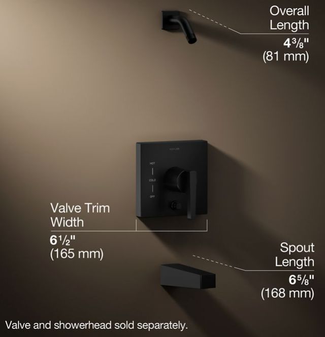 KOHLER® Honesty® Rite-Temp® Matte Black Bath and Shower Trim Kit with Push-Button Diverter-2