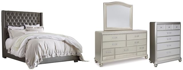Signature Design by Ashley® Coralayne 4-Piece Gray Queen Upholstered Bed Set-0