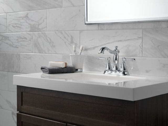 Delta Cassidy® Chrome 2-Handle Centerset Bathroom Faucet with Drain-1