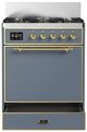 Ilve® Majestic III 30" Blue Gray Pro Style Dual Fuel Liquid Propane Range with 5 Black Brass Burners and Brass Trim-2