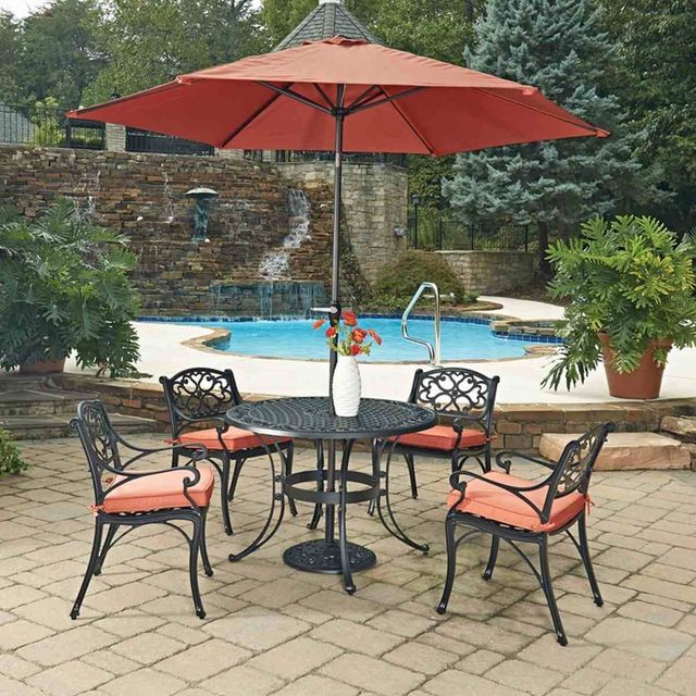 homestyles® Sanibel 7-Piece Black Outdoor Dining Set with Umbrella and Cushions-1