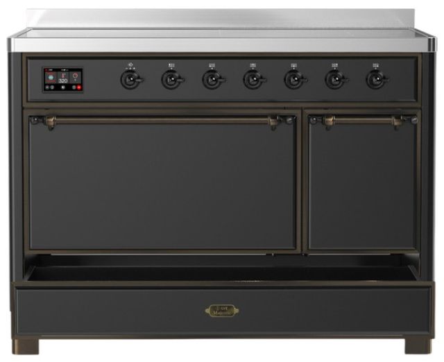 Ilve® Majestic III 48" Graphite Matte Pro Style Induction Range with Solid Door and Burnished Trim-2