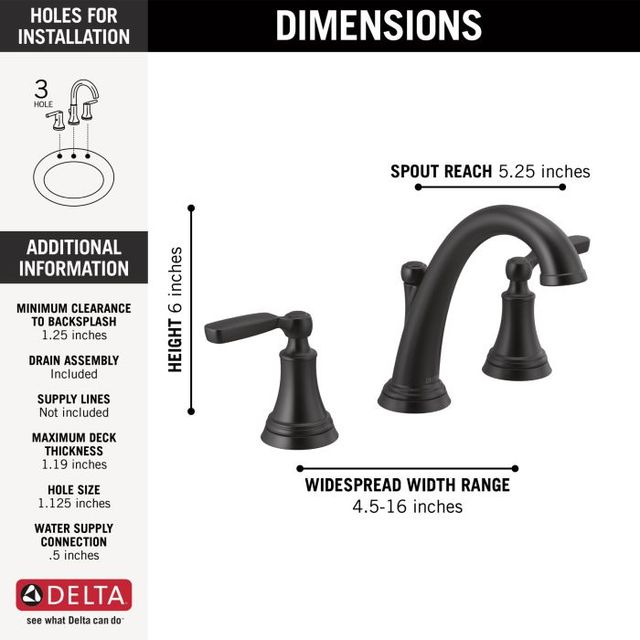 Delta Woodhurst® Matte Black 2-Handle Widespread Bathroom Faucet-2