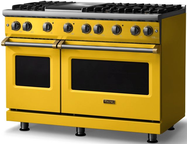 Viking® 5 Series 48" Daffodil Pro Style Gas (NG) Range with Brushed Brass Trim-2
