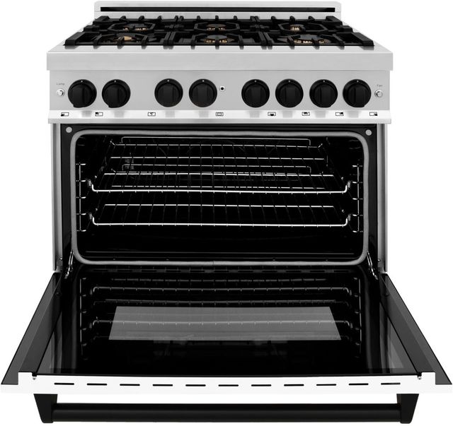 ZLINE Autograph Edition 36" Stainless Steel Pro Style Dual Fuel Range with White Matte Door and Matte Black Accents-1