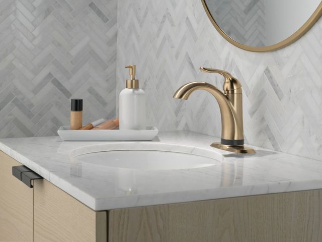 Delta Lahara® Champagne Bronze Touch2O® Bathroom Faucet with Touchless Technology with Drain-3