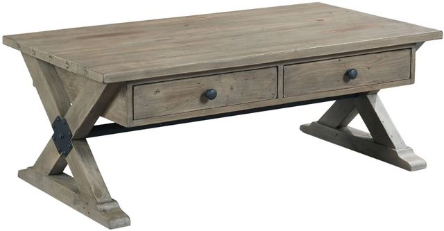 Hammary® Reclamation Place Sundried Natural Trestle Rectangular Cocktail Table-0