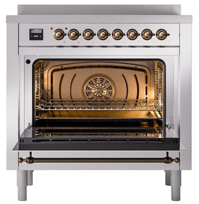 Ilve® Nostalgie II Noblesse 36'' Stainless Steel Pro Style Induction Range with Burnished Trim-1