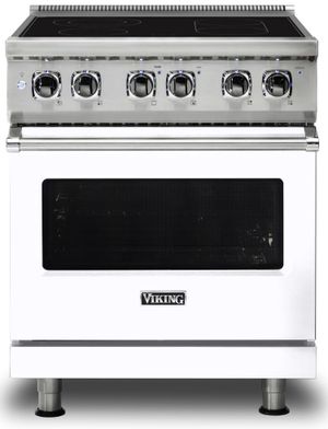 front view of the Viking® 5 Series 30" White Slide In Electric Range