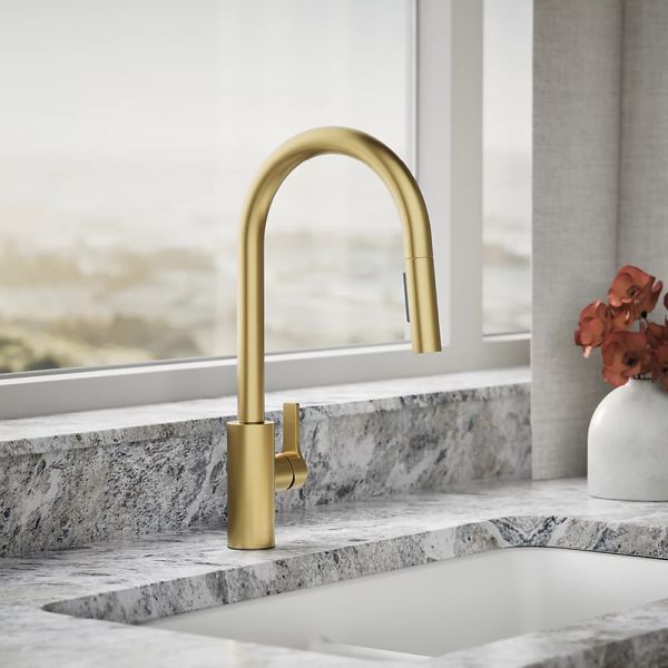 KOHLER® Elate® Vibrant Brushed Moderne Brass 17" Kitchen Sink Faucet with 2-Function Sprayhead-1