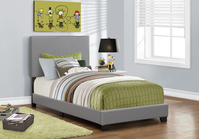 Monarch Specialties Inc. Grey Faux Leather Twin Bed-3