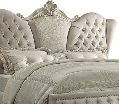ACME Furniture Versailles Bone White/Ivory Eastern King Upholstered Panel Bed-2