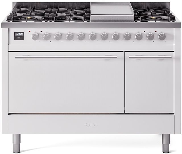 Ilve® Professional Plus II 48" White Pro Style Dual Fuel Range-0