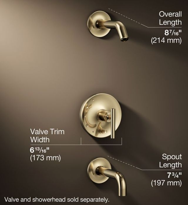 KOHLER® Purist® Rite-Temp® Vibrant French Gold .38" Bath and Shower Trim Kit with Push-Button Diverter and Lever Handle-2