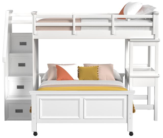 Elements International Hampton Kids White Twin/Full Loft Bed with Staircase and Desk-1