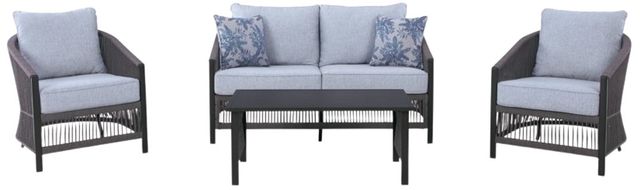 Signature Design by Ashley® Bodega Island 4-Piece Black/Gray Aluminum/Fabric Outdoor Conversation Set-1