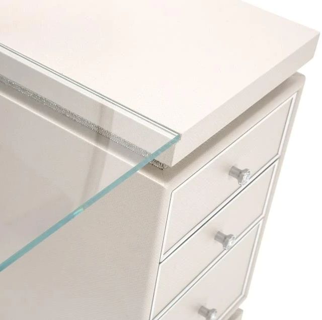 Michael Amini® Glimmering Heights Glass Top Vanity Desk with Ivory Base-2