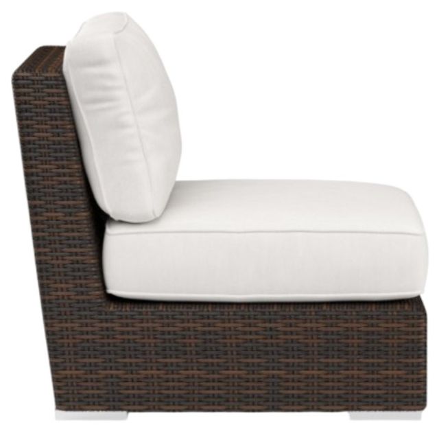 Sunset West Montecito Cognac Resin Wicker Outdoor Armless Club Chair with Canvas Flax Cushion-2