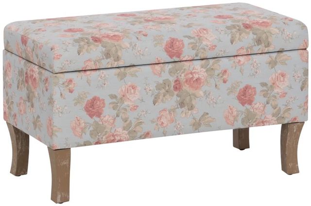 Linon Stephanie Aqua Floral/Rustic Gray Storage Bench-0