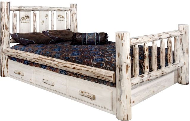 Montana Woodworks® Montana Collection Clear Lacquer  Queen Storage Bed with Laser Engraved Moose Design-0