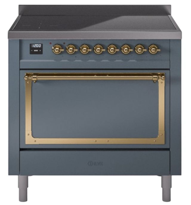Ilve® Nostalgie II Noblesse 36'' Blue Gray Pro Style Induction Range with Brass Trim-0