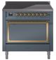 Ilve® Nostalgie II Noblesse 36'' Blue Gray Pro Style Induction Range with Brass Trim-0