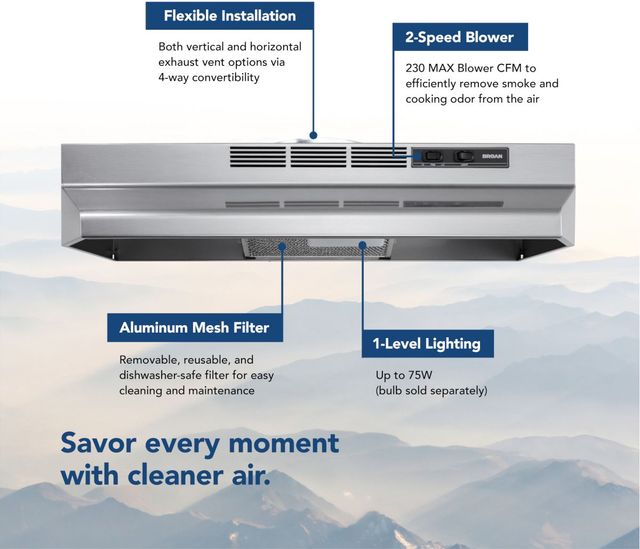 Broan 30 inch Fingerprint Resistant Stainless Steel Under Cabinet Range Hood