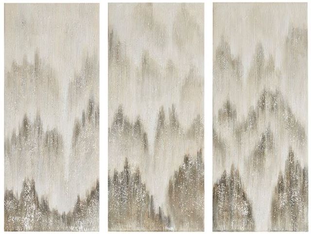 Olliix by Madison Park Sterling Mist 3 Piece Grey Hand Brush Embellished Canvas Set-0