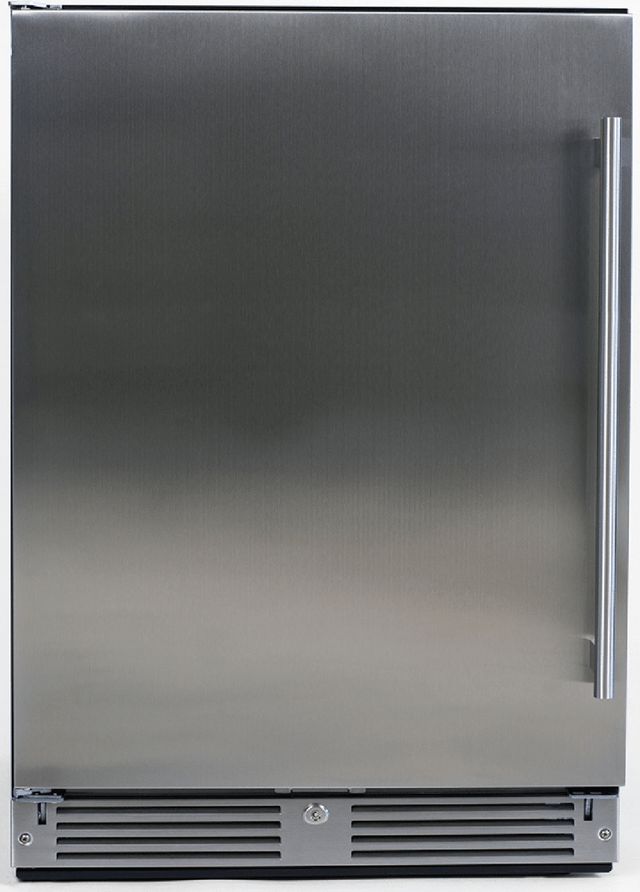 XO 24" 5.7 Cu. Ft. Fingerprint Resistant Stainless Steel Undercounter Beverage Center with Left Hinge Solid Door-0