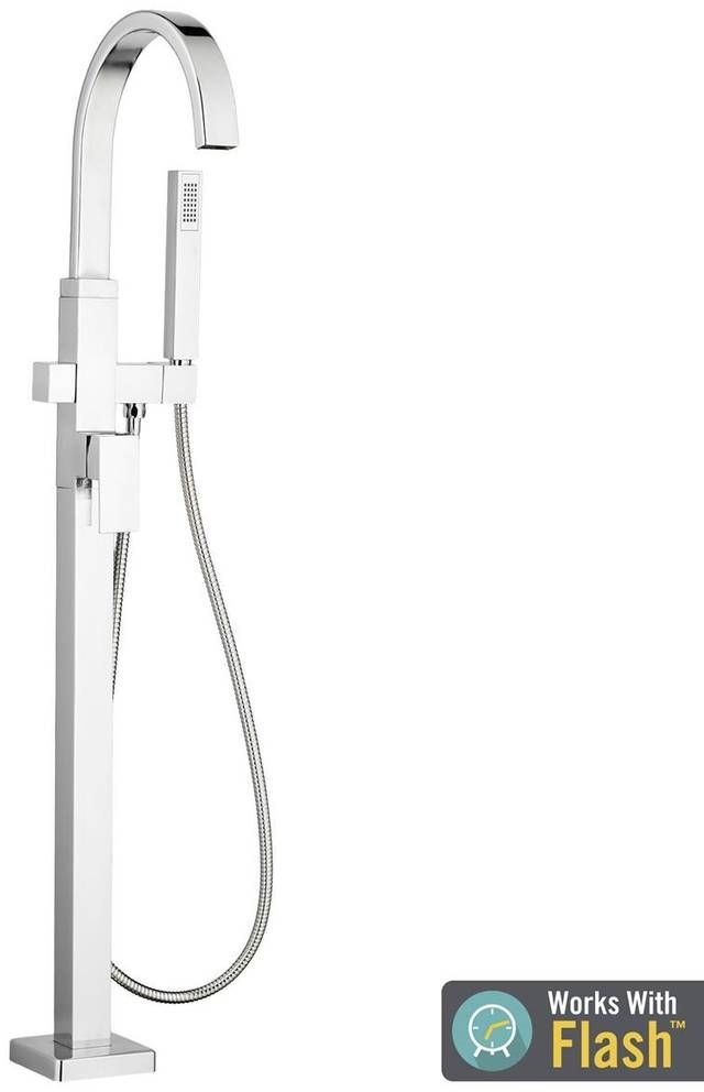 American Standard Polished Chrome Floor Mounted Freestanding Tub Filler with Hand Shower-1