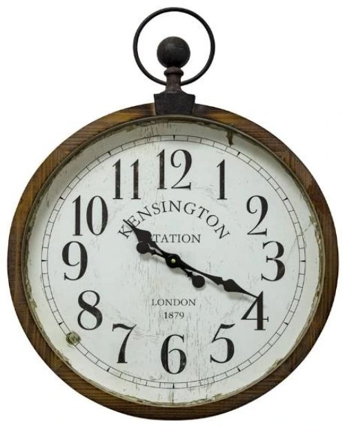 YHD Brown Kensington Station Pocket Watch Style Wall Clock-0