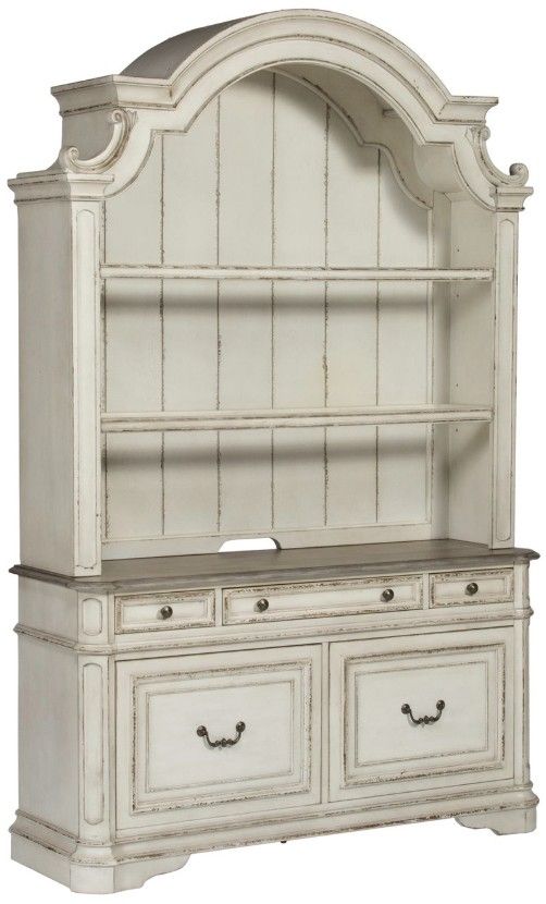 Liberty Furniture Magnolia Manor 3-Piece Antique White/Weathered Bark Desk and Hutch Set-2