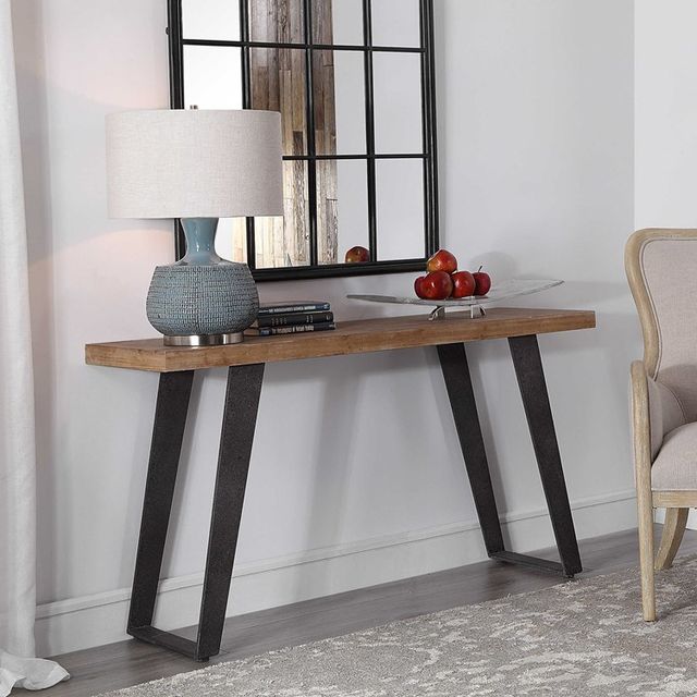 Uttermost® Freddy Weathered Oak Console Table with Aged Black Base-1