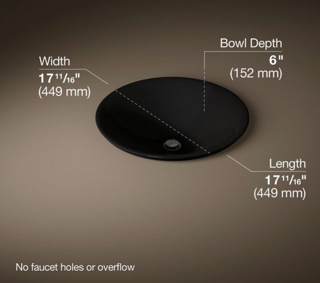 Kohler Carillon® Black 17.5" Round Drop-In Bathroom Sink, No Overflow-3