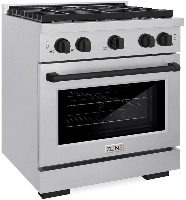 ZLINE Autograph Edition Paramount 30" Satin Stainless Steel Pro Style Dual Fuel Range with Matte Black Accents-2