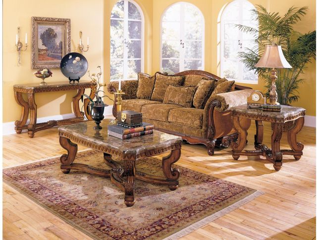 Mazin Furniture Tarantula Brown Cherry Cocktail Table with Marble Top -3