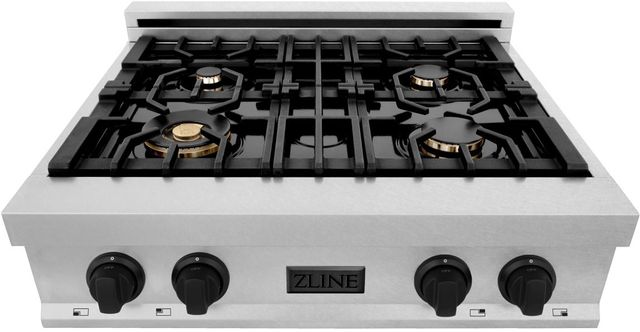 ZLINE Autograph Edition Legacy 30" Satin Stainless Steel Gas Rangetop with 4 Burners, Porcelain Cooktop and Matte Black Accents-1