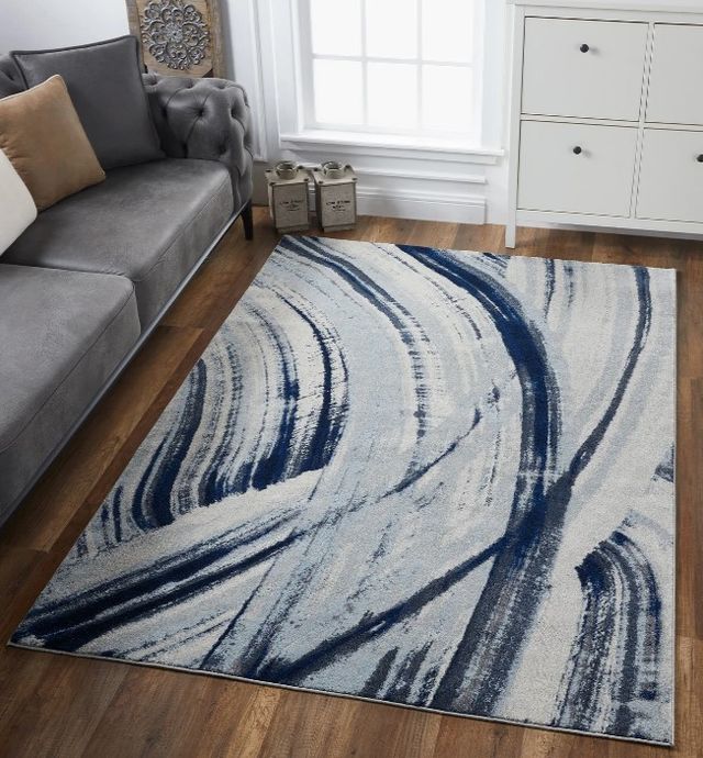 KAS Rugs Illusions Blue/Ivory Elements 5'x8' Area Rug-4