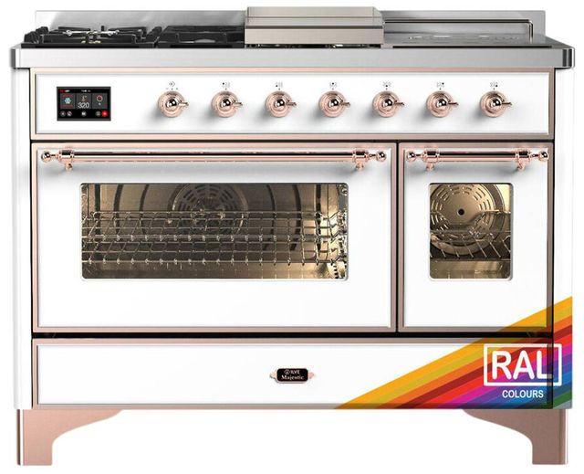Ilve® Majestic III 48" Custom Pro Style Dual Fuel Natural Gas Range with Triple Glass Door and Copper Trim-0