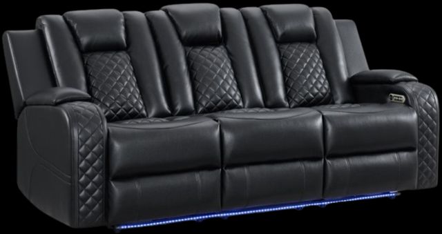 Elements International Carlo Pebble Black Power Motion Sofa with Power Headrest-0