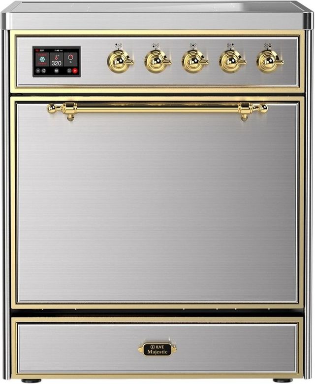 Ilve® Majestic III 30" Stainless Steel Pro Style Induction Range with Solid Door and Brass Trim-0
